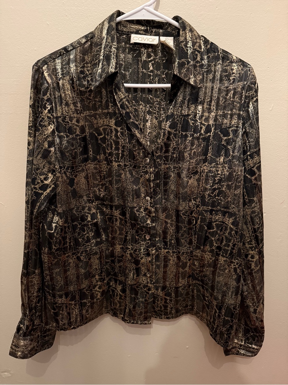 Vintage Caviar Metallic abstract print Button-Up Blouse Large
